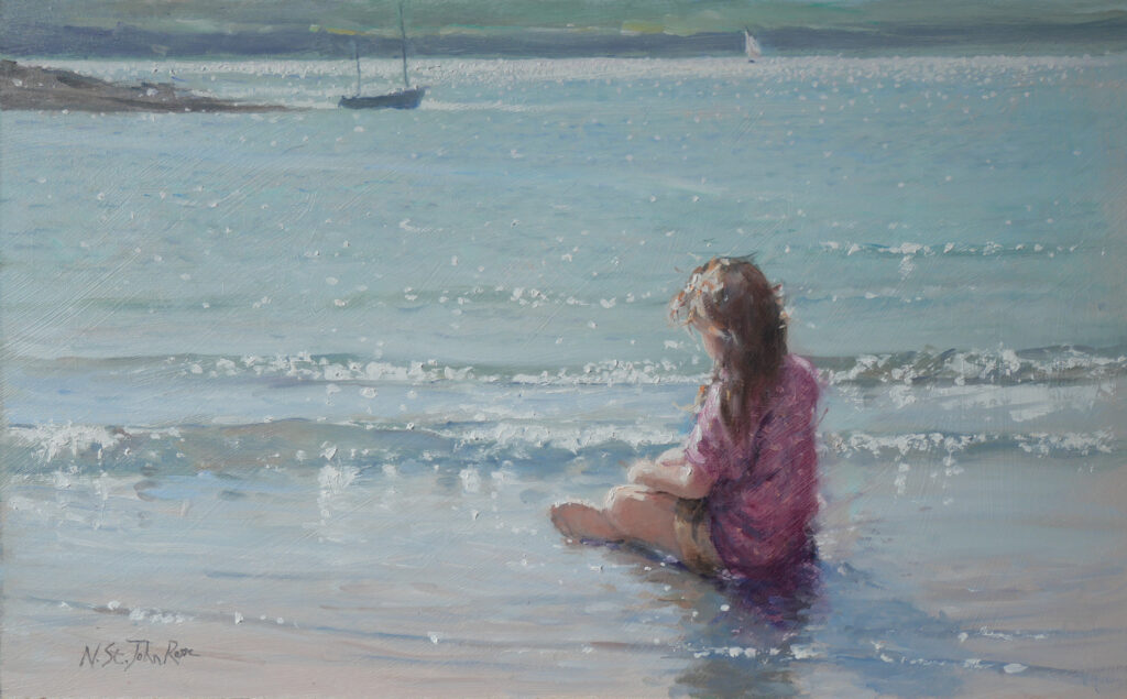 Child watching a boat 25 cm x 40cm
